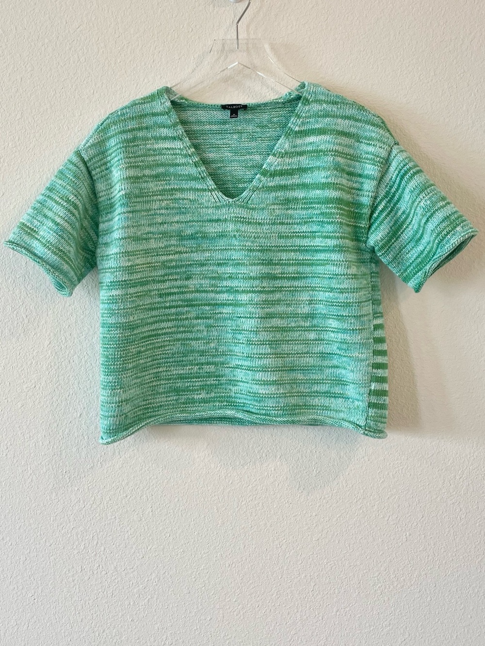 Talbots Green Marled V-Neck Knit Cropped Sweater Top